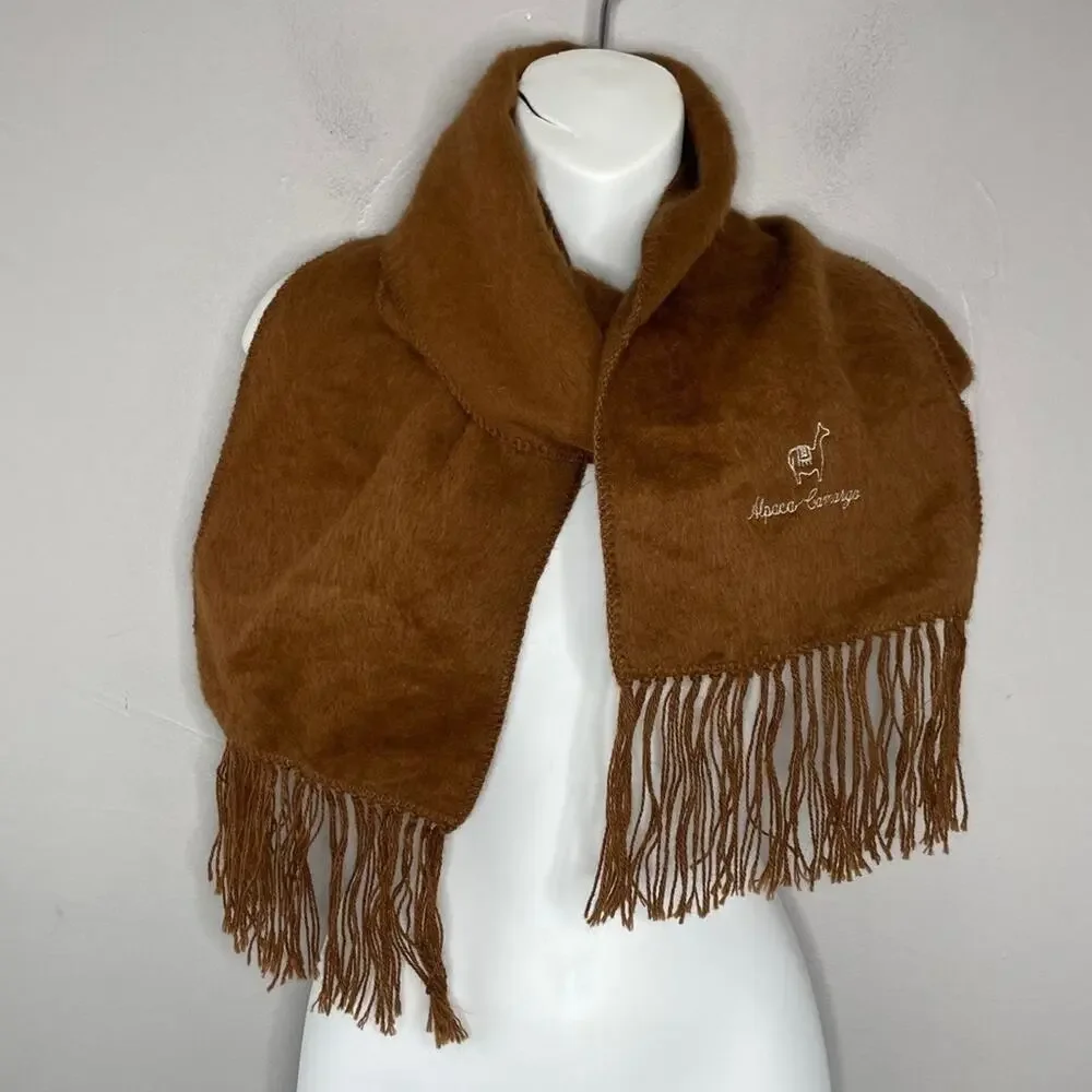 ALPACA CAMARGO Scarf Neutral Brown Fringe Warm Autumn Fall Winter Indie Lagom